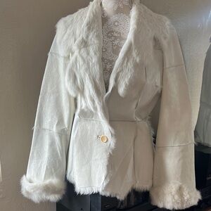 Sheri Bodell Elegant White Real Rabbit Fur Women's Jacket